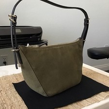 MADEWELL Olive Suede  “The Keeper Shoulder Bag”  Black Leather Trim NEW w/tags picture