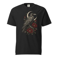 Moonlit Raven Rose T-Shirt Gothic Vintage Comfort Colors Heavyweight Tee picture