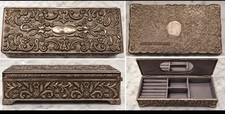 Godinger Silver Vintage Floral Embossed Metal Jewelry Box w/ Mirror for Ring picture