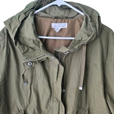 L.O.G.G. H&M Olive Green Hooded Utility Jacket Womens 14 Cotton Field Parka M picture