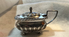 Antique James Deakin Sterling Silver Mustard Pot Ball Feet Fluted Body Hinge Lid picture