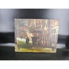 Antique 19th-C. Dutch School Oil Painting on Beveled Oak Panel - Street Scene picture