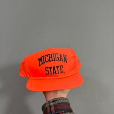 Vintage Michigan State Spartans Snapback Hat Adult Neon Orange 90s MSU Cap picture