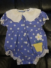 Vintage 90s Baby Girl Polka Dot Flower bubble Romper Baby Superstore 6-9 Months picture