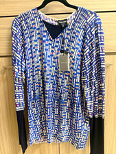 Giorgio Armani Cashmere Silk Knit Geometric V-Neck Sweater Blue/White EU 56 picture