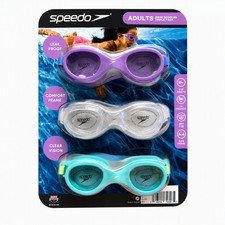 SPEEDO 3 Pack Adult Swim Goggles Anti Fog Leak Proof - Purple / Clear / Teal picture