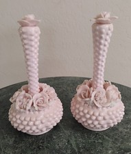 Vtg Fenton Pink Milk Glass Hobnail Flowers Perfume bottles picture