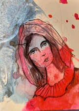 ACEO  Original  Painting Surrealism Abstract Illustration Portrait Jess Russell picture