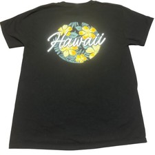 Hanes Hawaii Aloha Floral Graphic TShirt Mens Medium Black Hibiscus Souvenir Tee picture
