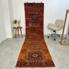 3x11 Floral Brick Vintage Orange Rug, Turkish Oushak Hallway Rug, Handmade Wool picture