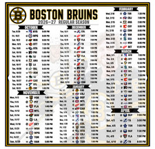 Boston Bruins Hockey Schedule  2026-27 Season LARGE Magnet (8x8 inches) picture