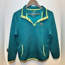 L.L. Bean Women's Teal Quilted Snap-Front Pullover with Yellow Trim Size Medium picture