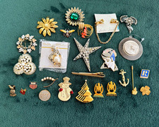 Vintage Mixed Lot Fashion Jewelry 20pc Pins Brooches Earrings Rhinestone picture