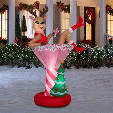 Holiday Living 7FT LED Lighted Reindeer w/ Cocktail Drink Airblown Inflatable picture