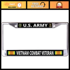 Vietnam Combat Veteran Chrome License Plate Frame - Military Tribute Accessory picture