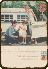 1957 GULF MOTOR OIL Gas Station Attendant VntgLook DECORATIVE REPLICA METAL SIGN picture
