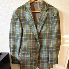 Hickey Freeman 38R Green/Blue Plaid Tweed Wool 2-Button Sport Coat Blazer picture
