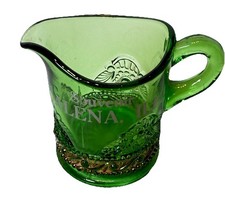 RARE GALENA, ILLINOIS IL ANTIQUE  Green Depression Souvenir Glass Gold CREAMER picture