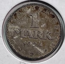 1924 A Germany 1 One Mark - Silver World Coin VF Details .500 Great Coin picture