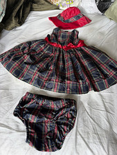 baby GAP 9-12M Stewart Plaid Dress Set 3pc Dress Bloomers velve Cotton hat picture