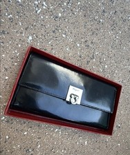 Vintage Salvatore Ferragamo Gancini Black Leather Long Wallet Made in Italy picture