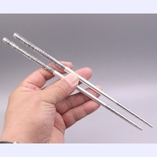 999 Solid Fine Silver Fu Character Pattern Chinese Healthy Chopsticks Cutlery picture
