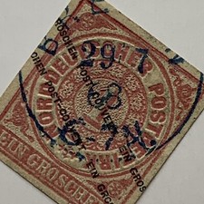RARE 1868 NORTH GERMAN STATE GROSCHEN POST COUVERT WITH INTERESTING BLUE CANCEL picture