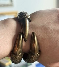 Bronze Tone Dragon Claw Talon Hinged Cuff Bracelet Gothic Witchy Reptile picture