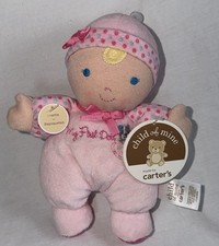 Carters Child of Mine Pink Baby Girl Doll My First Heart Dog Blue Dot Rattle picture