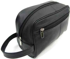 Quality Genuine Cow Leather Men's Shaving Toiletry and Travel Bag 3 Zipper Black picture