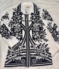 Vintage Hamilton 8 Womens Blouse Shirt Black White Boho Mod 1960s Sz 8/10 picture