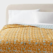 King Earthy Vines Quilt Mustard Yellow/Teal Blue - Threshold: Cotton picture