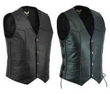 Mens Black Genuine Leather Motorcycle Vest-Multi Pockets Biker Style ANARCHY SOA picture