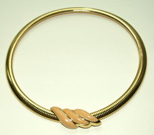 Vintage Monet Gold Tone Omega Choker Necklace Pastel Peach Enamel 16 1/2” picture
