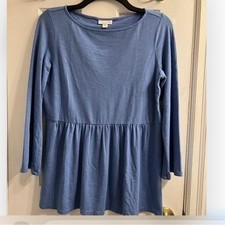 J.Jill Blue Pleated Peplum Cotton Blouse M/L picture