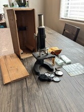 Vintage Edmund 300X Microscope With Original Wooden Box, Balsam Cement. picture