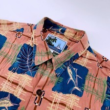 AFTCO Bluewater Hawaiian Fishing Shirt Fish Print Rayon Cotton Mens XL picture