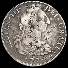Mexico Spanish Colonial 8 Reales Carol Carolus III 1774 Mo FM Chinese Chopmark picture