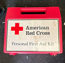 Vintage American Red Cross Portable First Aid Kit Red Case w/ accessories picture
