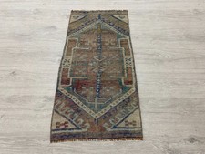 Turkish Tribal Rug 1.3 x 2.6 ft Vintage Hand Knotted Bath Wool Mat picture