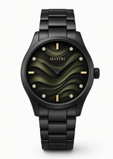MASTRI Catena Nero Quartz Watch Black Metal Bracelet Black/Green Dial 40mm picture