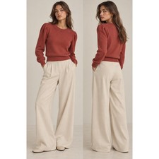 Aritzia Wilfred Merino Wool Puff Sleeve Sweater Womens S Burnt Orange Crewneck picture
