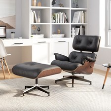 Vintage Tall Eames Lounge Chair and Ottoman Swivel Armchair Real Leather Walnut picture