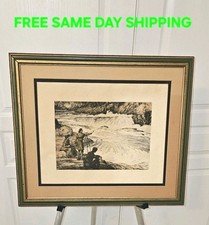 Robert Hogg Nisbet CONQUERING THE WILDERNESS Etching Print Signed, Matted Framed picture
