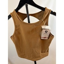 ICTIVE Womens Camel Tan Open Back Strappy Athletic Crop Top Size M NWT picture