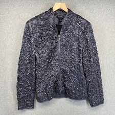 Adressing Jacket Womens Large Gunmetal Gray Sequin Crinkle Embellished Full Zip picture