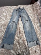 Madewell Low-Slung Baggy Jeans Light Indigo Distressed Wide Cuff 26 NEW $148 picture