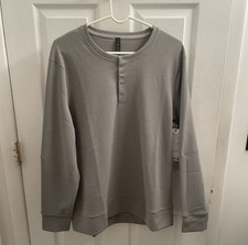 Lululemon Shift Stitch Henley Mens Gray Large Waffle Knit Long Sleeve Warm picture