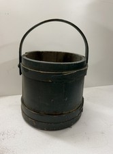Vintage Primitive Wooden Firkin Sugar Bucket w/ Handle Antique Green Painted picture