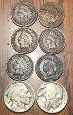 Indian Head 1897,1895,1906,1901X2,00 & 2-Buffalo Nicke Get (8) Exact Coins S330 picture